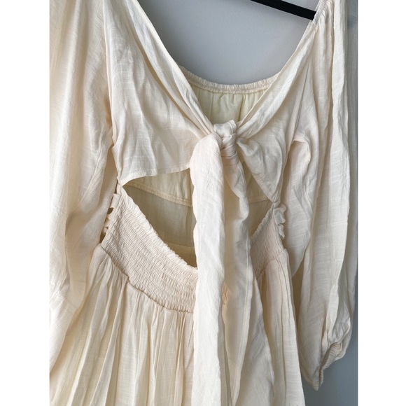 Womens Babydoll Puff Sleeve‎ Mini Dress S Cream Gauze Tie Back Etherial Romantic - Picture 6 of 9